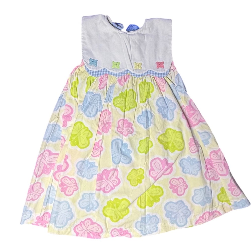 Vintage Baby Crew Girls Dress 4T‎ White Yellow Pink Blue Butterfly Sleeveless